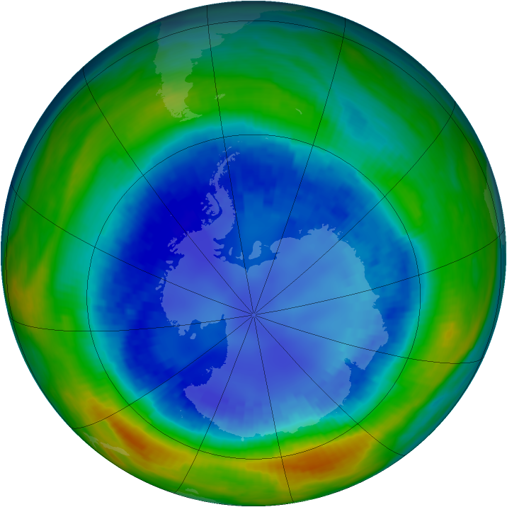 Antarctic ozone map for 26 August 1992